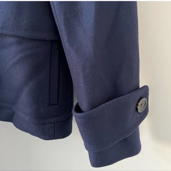 J. Crew Melton Wool Navy Blue Pea Coat With Toogle Front And Hood Size 00 - Picture 5 of 11